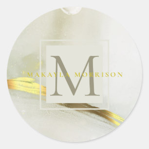 Abstract modern Gold Ink Monogram Ronde Sticker