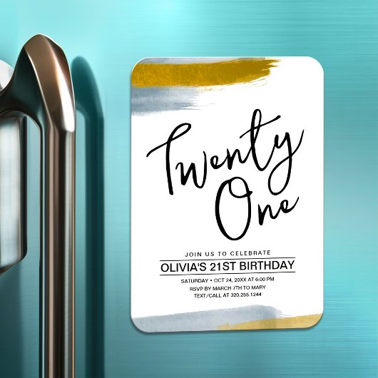 Abstract Modern Goud 21e Verjaardagsuitnodiging Magneet
