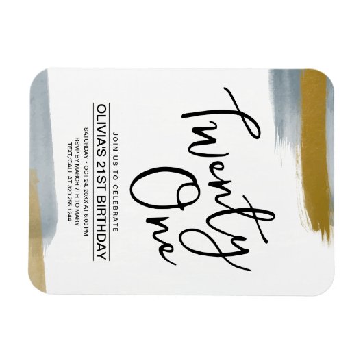 Abstract Modern Goud 21e Verjaardagsuitnodiging Magneet (Horizontaal)