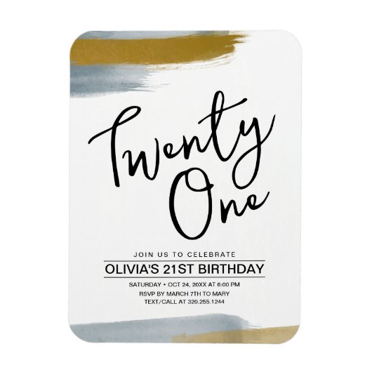 Abstract Modern Goud 21e Verjaardagsuitnodiging Magneet (Verticaal)