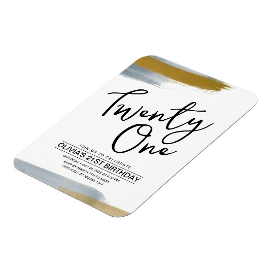 Abstract Modern Goud 21e Verjaardagsuitnodiging Magneet (Linkerzijde)