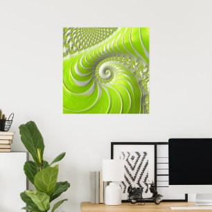 Abstract modern limegroene spiraalfractaal poster