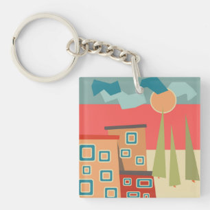 Abstract modern minimalistic kunstlandschap sleutelhanger