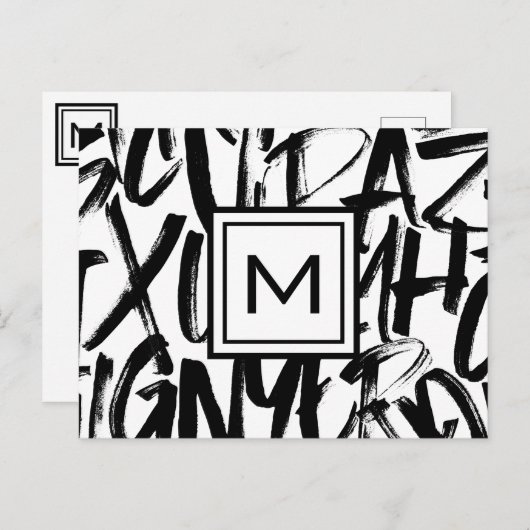 Abstract modern Monogram zwart-wit Briefkaart (Voorkant / Achterkant)