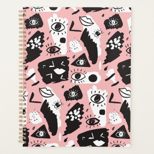 Abstract modern Oogbeeld- en lipenpatroon Planner (Voorkant)