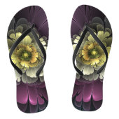 Abstract Modern Purper Khaki Grijs Fractal Bloem Teenslippers (Voetbed)