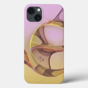 Abstract modern roze gouden kunstmonogram iPhone 13 hoesje