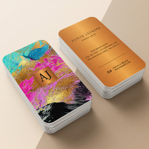 Abstract modern schilderij kopergoud monogram visitekaartje