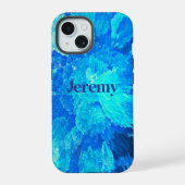 Abstract, modern, turquoise mozaïek iPhone 15 hoesje (Achterkant)