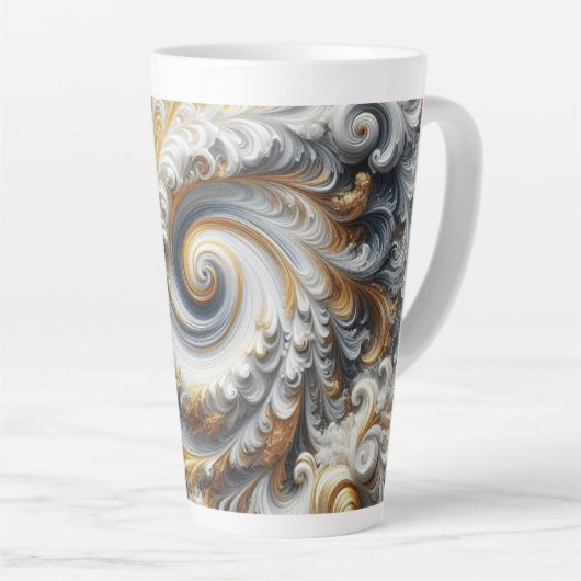 Abstract modern wervelend goud, zwart en wit latte mok (Rechterhoek)