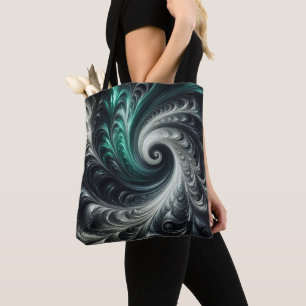 Abstract Modern Wervelend Groen, Zilver en Zwart Draagtas