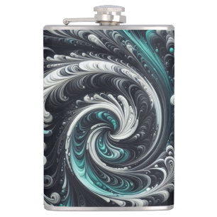 Abstract Modern Wervelend Groen, Zilver en Zwart Heupfles