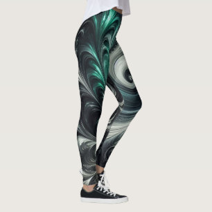 Abstract Modern Wervelend Groen, Zilver en Zwart Leggings