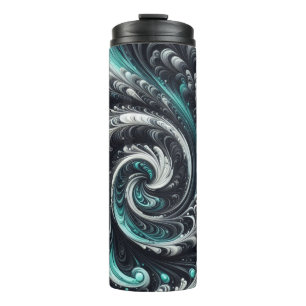 Abstract Modern Wervelend Groen, Zilver en Zwart Thermosbeker