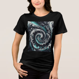 Abstract Modern Wervelend Groen, Zilver en Zwart Tri-Blend Shirt
