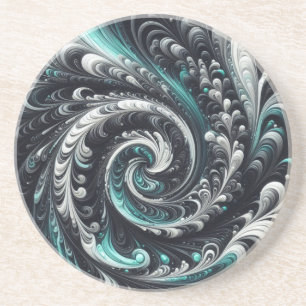 Abstract Modern Wervelend Groen, Zilver en Zwart Zandsteen Onderzetter
