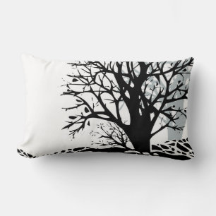 Abstract modern zwart boomsilhouet wit kussen