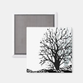 Abstract modern zwart boomsilhouet wit magneet (Voorkant / Achterkant)