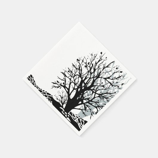 Abstract modern zwart boomsilhouet wit servet (Hoek)