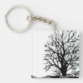 Abstract modern zwart boomsilhouet wit sleutelhanger (Voorkant)