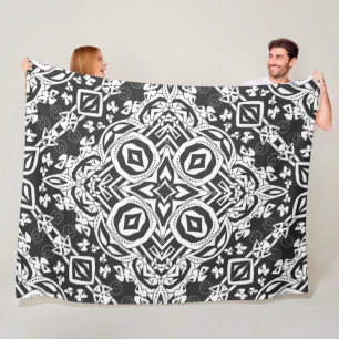 Abstract modern zwart ornament decor mozaïek fleece deken