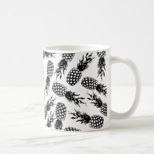 Abstract modern zwart-wit anananassepatroon koffiemok (Rechts)