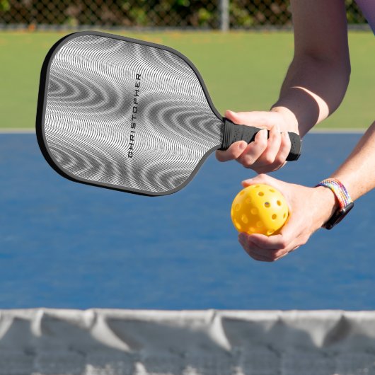 Abstract modern zwart-wit moiré-effect strepen pickleball paddle (Insitu)