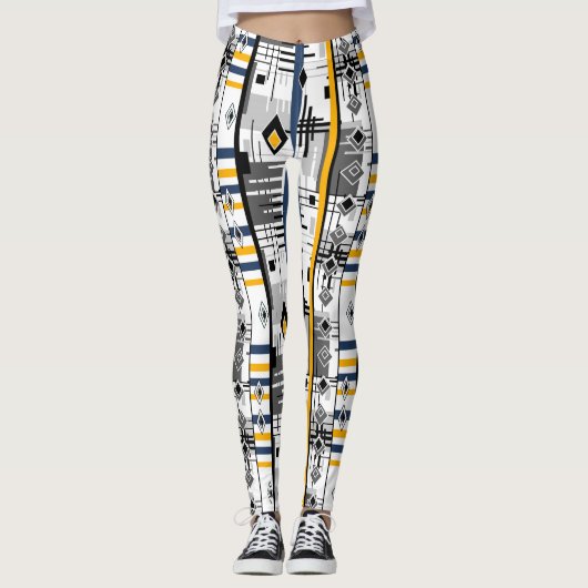 Abstract, modern zwart wit ornament geo leggings (Voorkant)