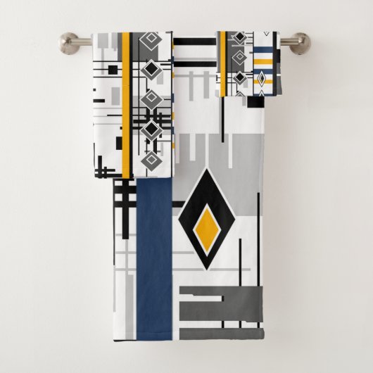 Abstract, modern zwart wit ornament geomet bad handdoek (Insitu)