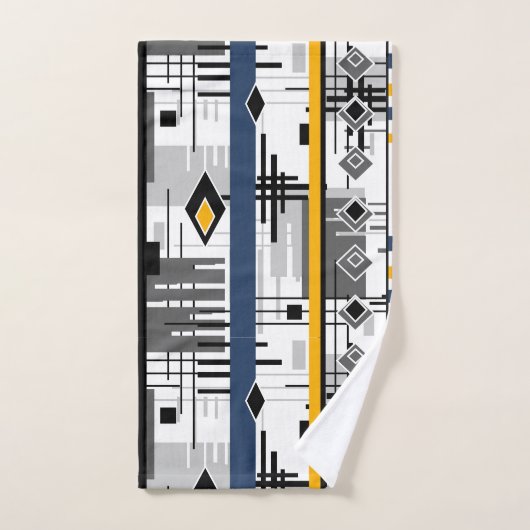 Abstract, modern zwart wit ornament geomet bad handdoek (Handdoek)