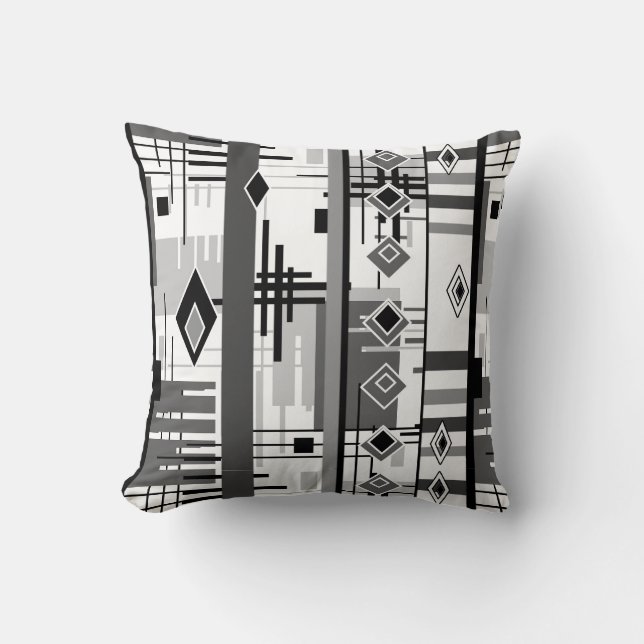 Abstract, modern zwart wit ornament geomet kussen (Voorkant)