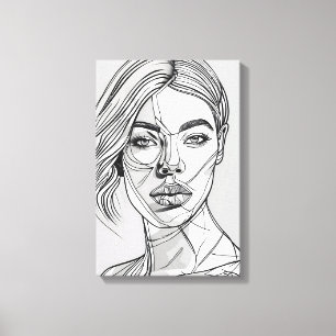 Abstract monochroom lijnkunstportret canvas afdruk