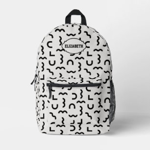 Abstract monochroom patroon met naam bedrukte rugzak