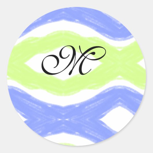 abstract monogram blauwe groene waterverf ronde sticker (Voorkant)