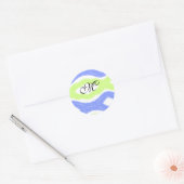 abstract monogram blauwe groene waterverf ronde sticker (Envelop)