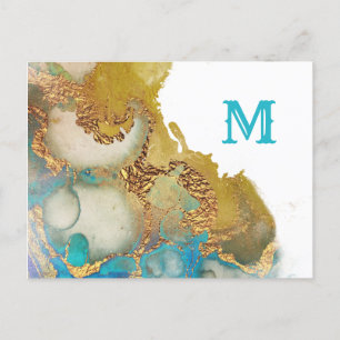 Abstract monogram Blauwgroen goudgulden Waterverf Briefkaart