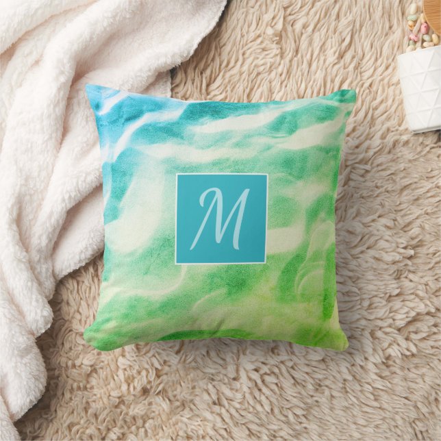 Abstract Monogram Groen Blauw Modern Kussen (Deken)
