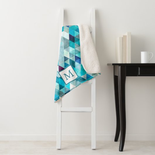Abstract monogram modern blauw Waterverf Sherpa Deken (In situ)