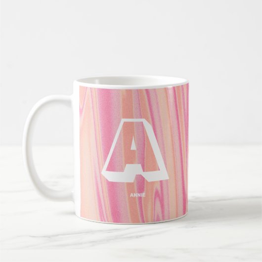 Abstract Monogram Naam Marmeren Roos Roze Koffiemok (Links)
