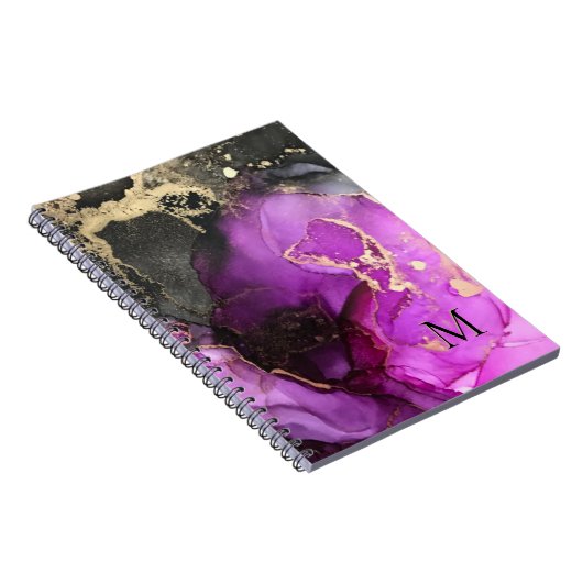 Abstract Monogram Roze Zwart Goud Alcoholinkt Notitieboek (Rechterzijde)