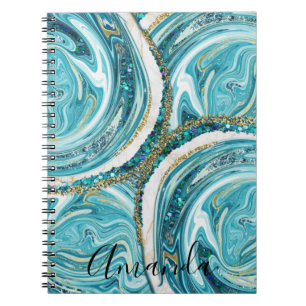 Abstract monogram Turquoise Blue en Gold Marble Notitieboek