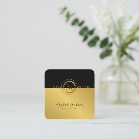 Abstract monogram van de Luxury Golden Round Lijst Vierkante Visitekaartje (Staand voorkant)