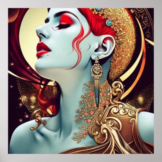  abstract mooi blauwgroen rood vrouw poster (Voorkant)