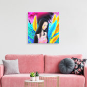 Abstract mooi maar triest aziatisch meisje kleurri canvas afdruk (Insitu (Woonkamer))