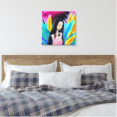 Abstract mooi maar triest aziatisch meisje kleurri canvas afdruk (Insitu (Slaapkamer))