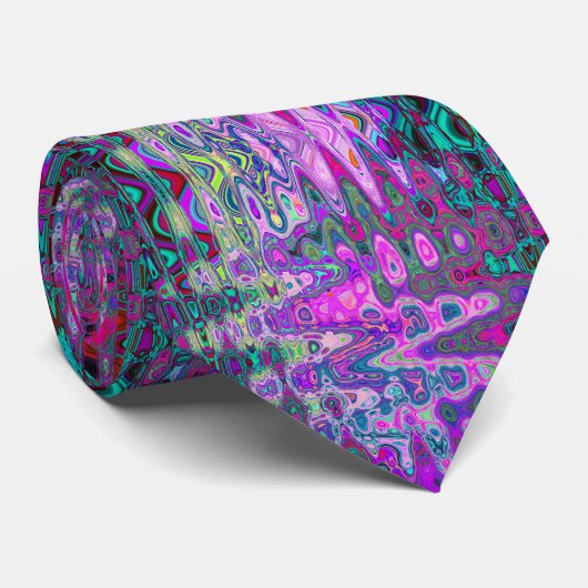 Abstract Mozaïek Kleurrijke Magenta Wavy Retro Stropdas (Opgerold)