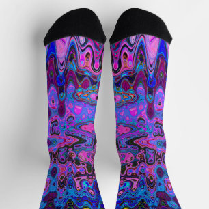Abstract mozaïek roze en blauw golvend retro sokken