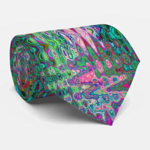Abstract Mozaïek Roze en Groene Wavy Retro Stropdas