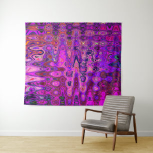 Abstract mozaïek roze en paarse golvende retro wandkleed