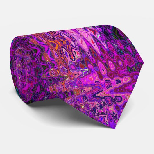 Abstract Mozaïek Roze en Paarse Wavy Retro Stropdas (Opgerold)